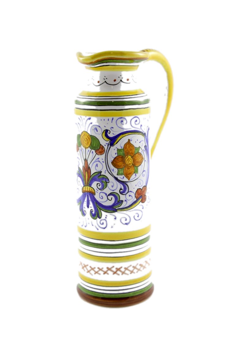 Brocca alta in maiolica di Deruta con decoro a girali