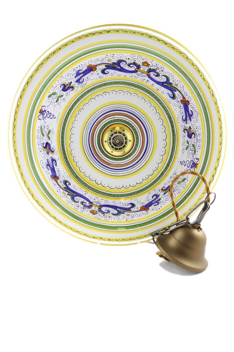 Lampadario da soffitto in maiolica di Deruta con catena in ottone